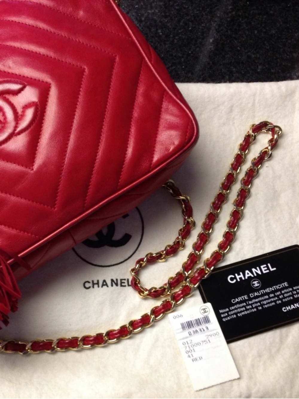 CHANEL Red Quilted Bag with Gold Chain Purse AUTHENTIC EUC
